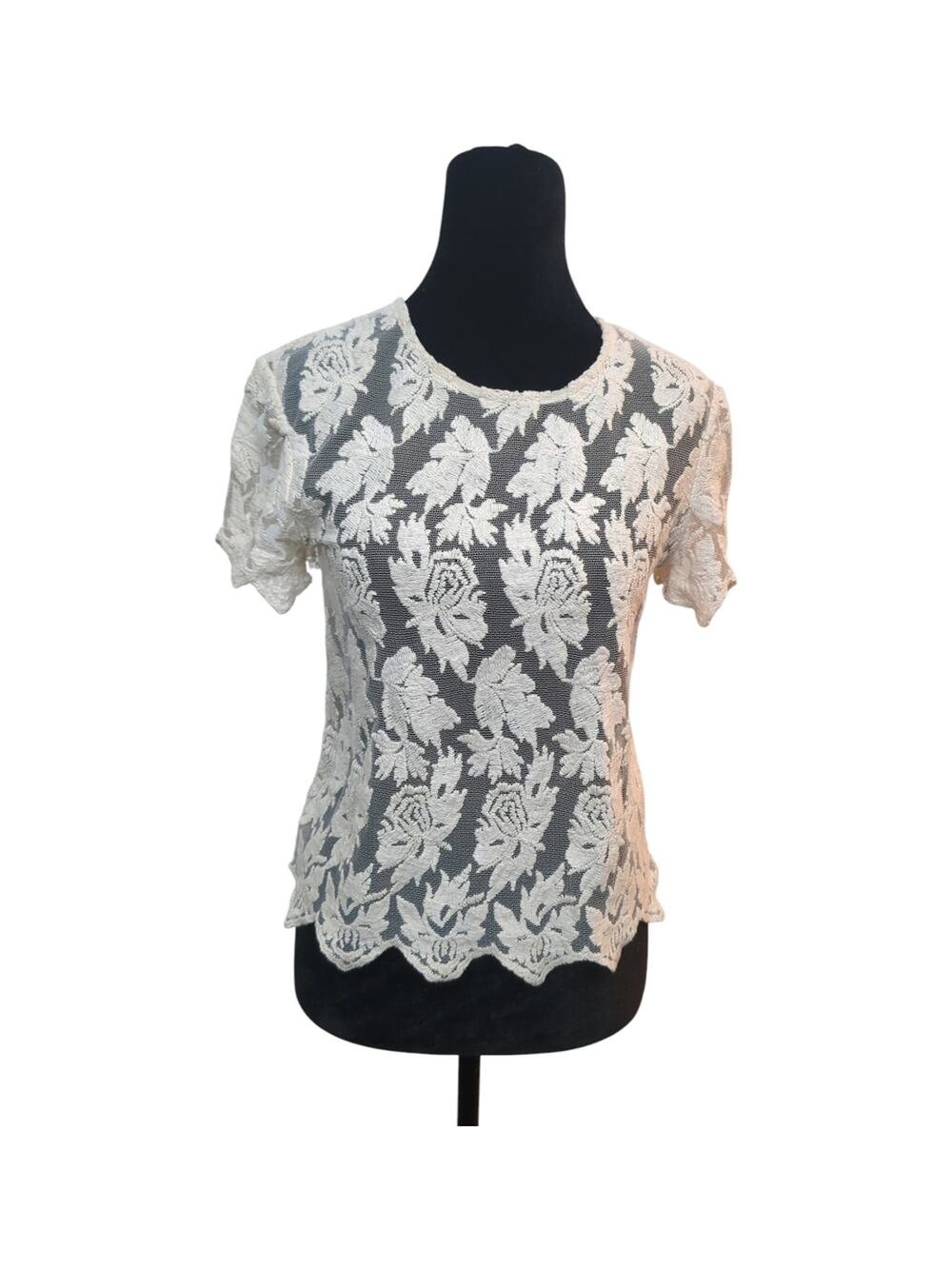 Sheer Floral Ivory Lace Blouse Small Feminine Unconventional Lace Coquette Layer